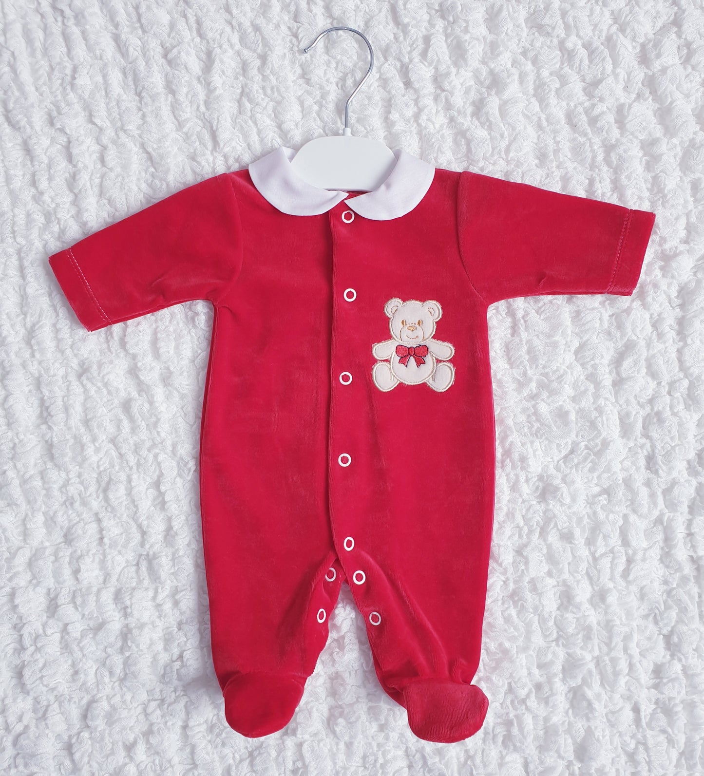 Red Cream Velour Teddy Babygrow