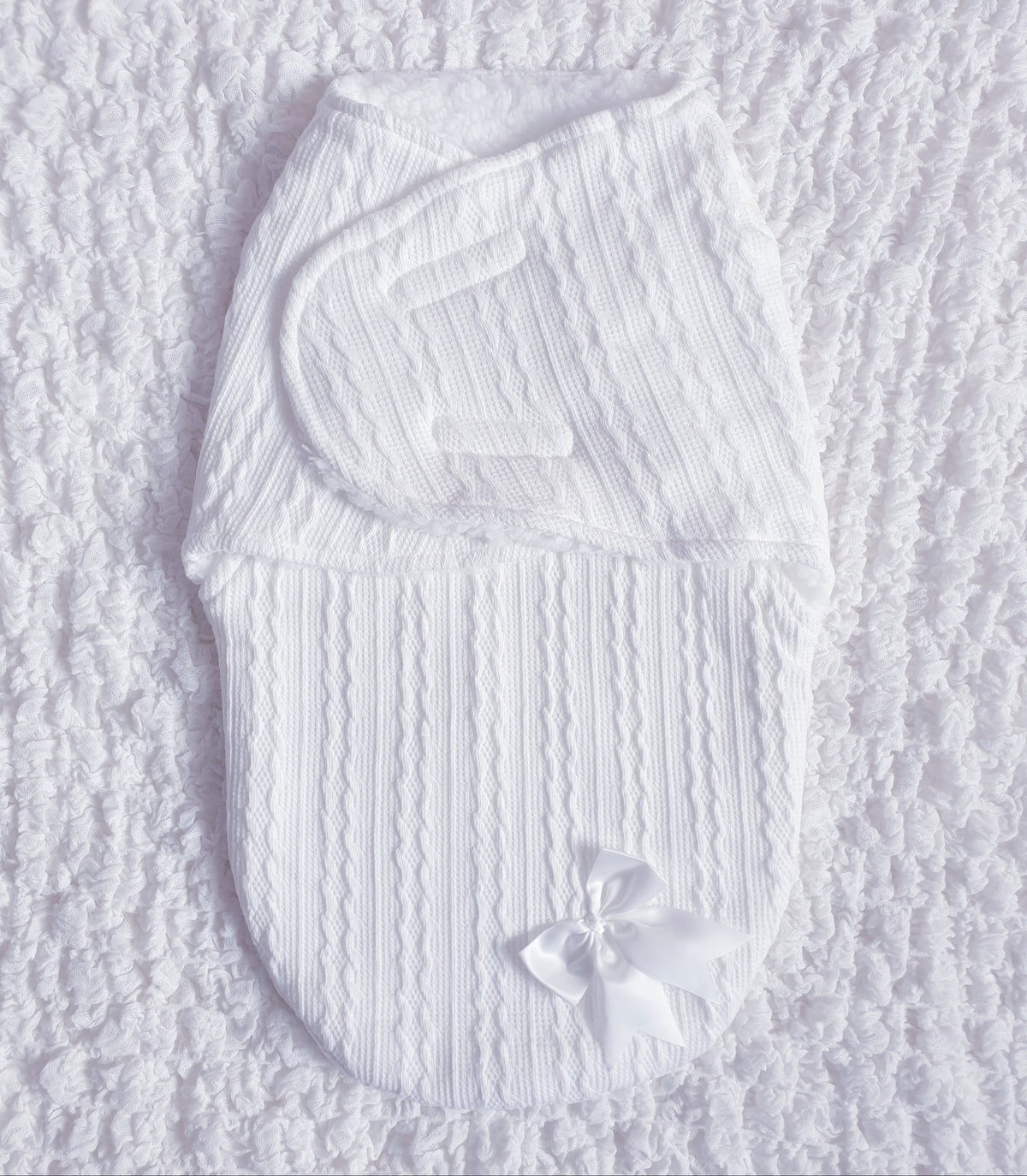 Baby White Bow Cable Swaddle Wrap