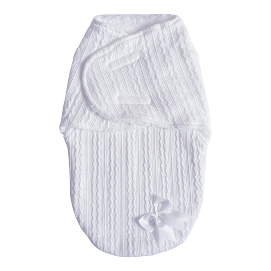 Baby White Bow Cable Swaddle Wrap