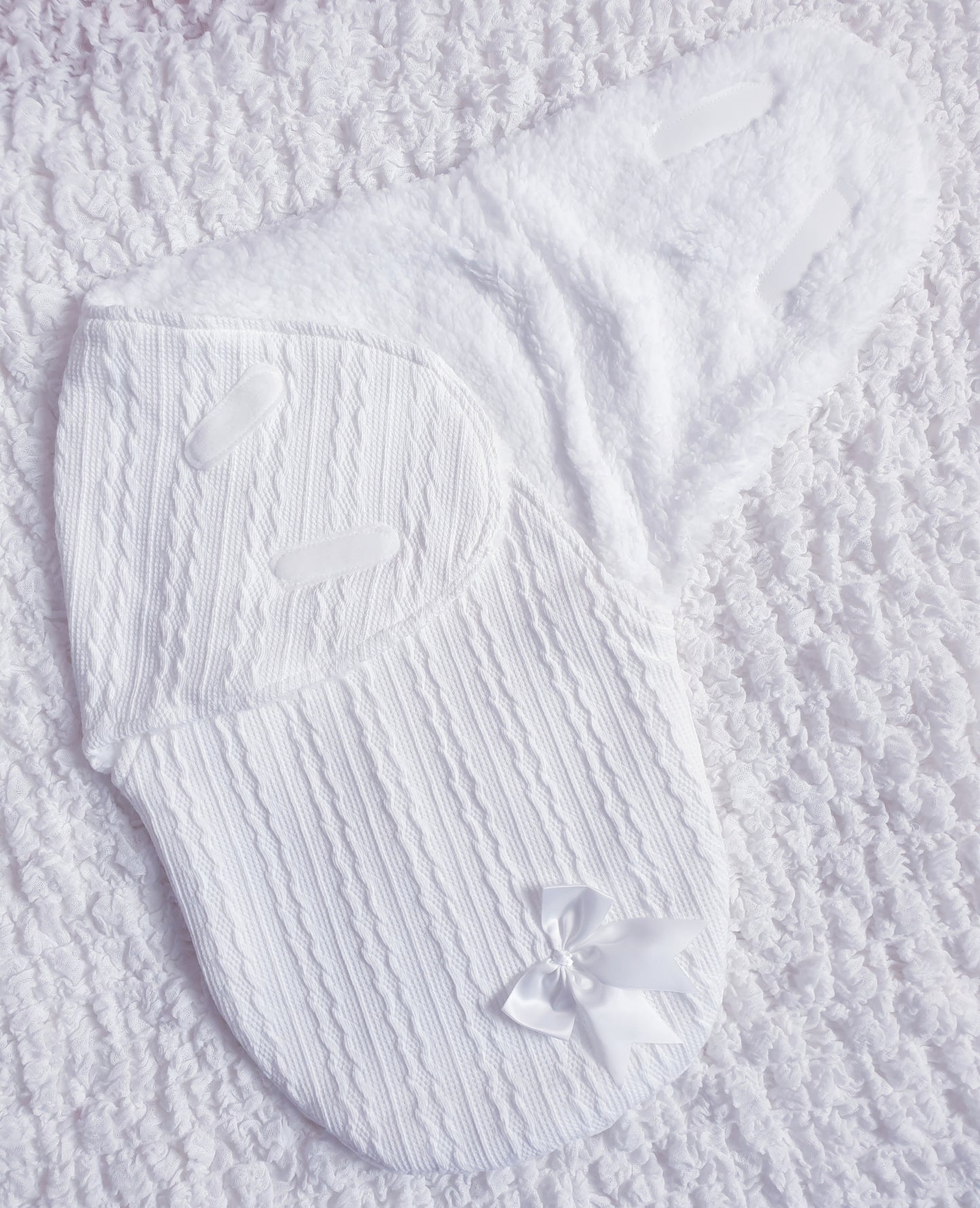 Baby White Bow Cable Swaddle Wrap