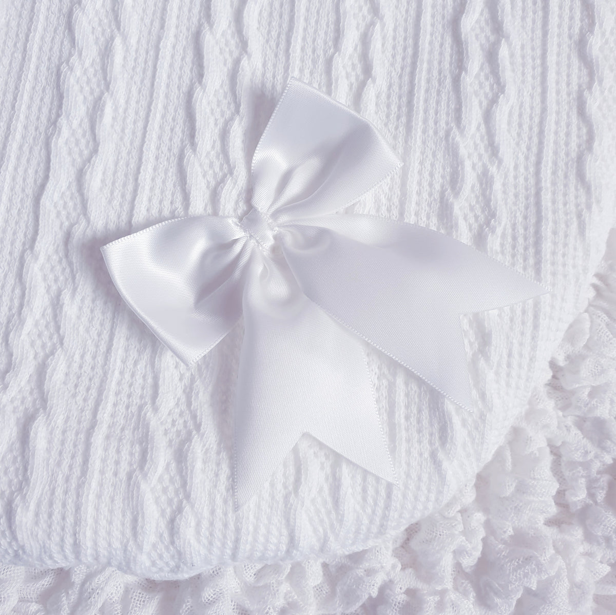 Baby White Bow Cable Swaddle Wrap