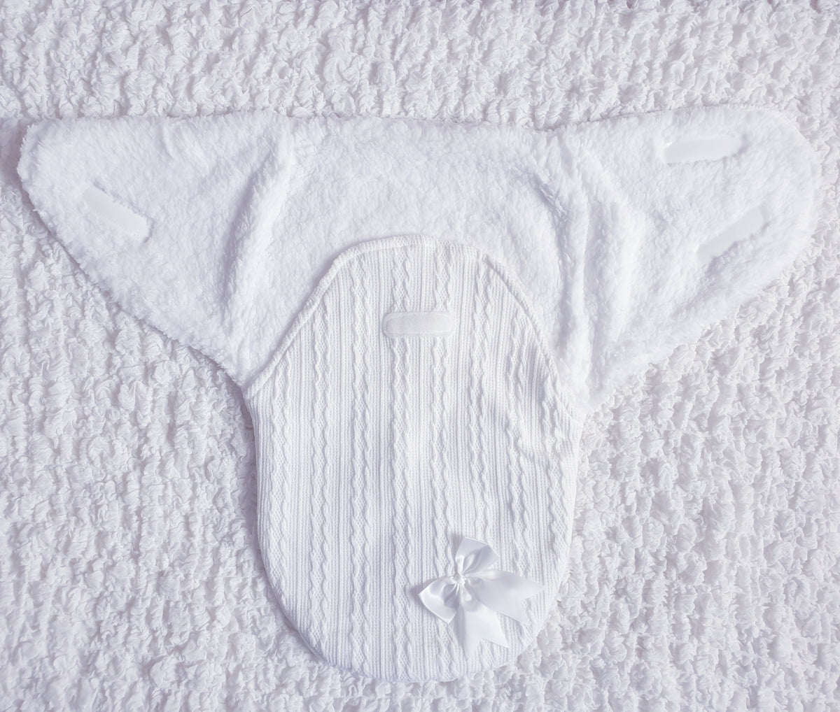 Baby White Bow Cable Swaddle Wrap