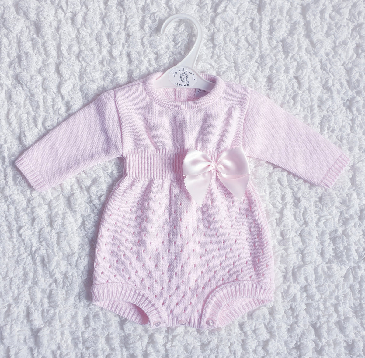 Baby Girls Pink Knitted Bow Romper