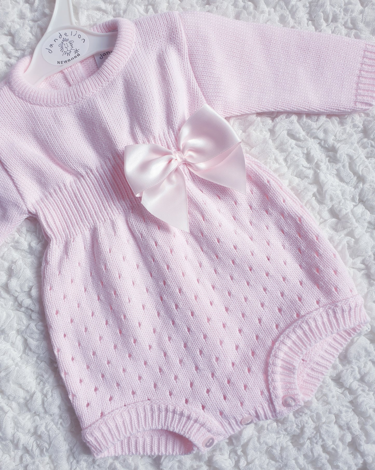 Baby Girls Pink Knitted Bow Romper