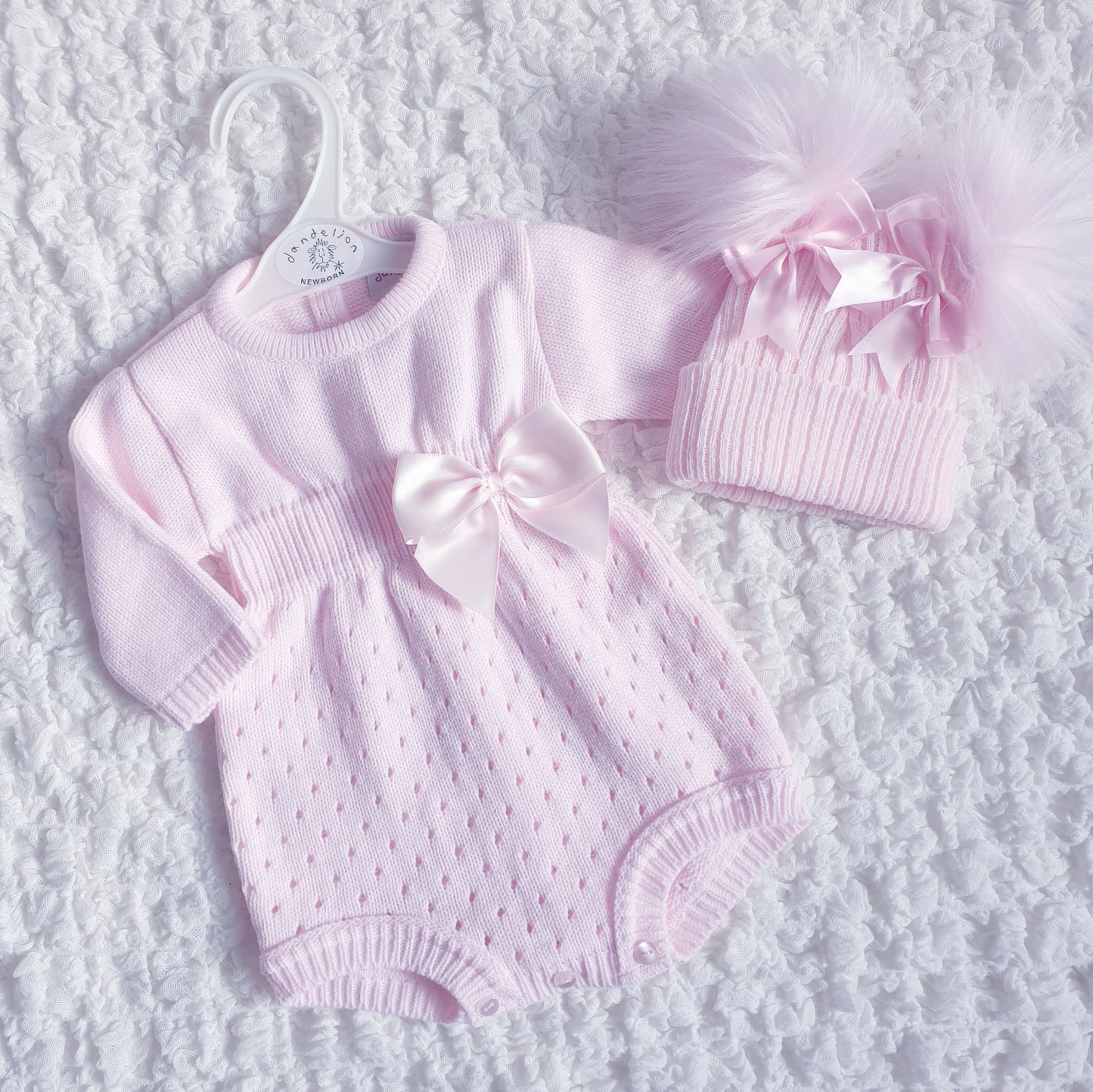 Baby Girls Pink Knitted Bow Romper
