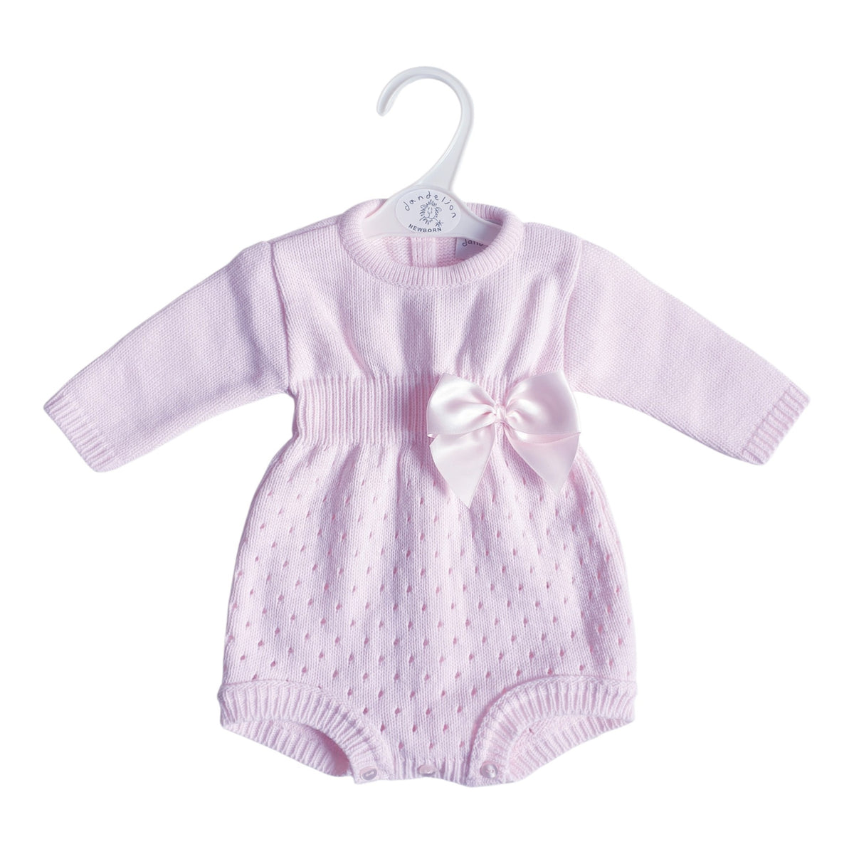 Baby Girls Pink Knitted Bow Romper