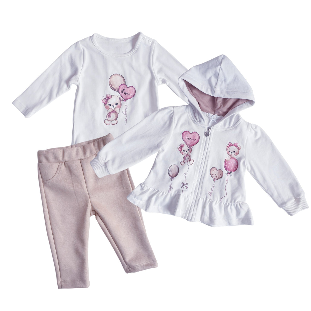 Baby Girls Teddy Heart 3 Piece Outfit