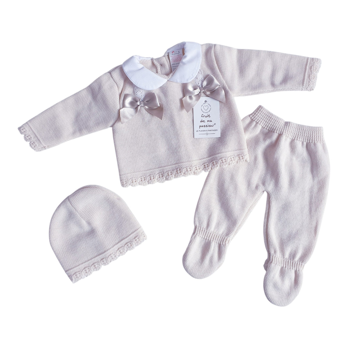 Baby Girls Beige Spanish Knitted 3 Piece Box Set