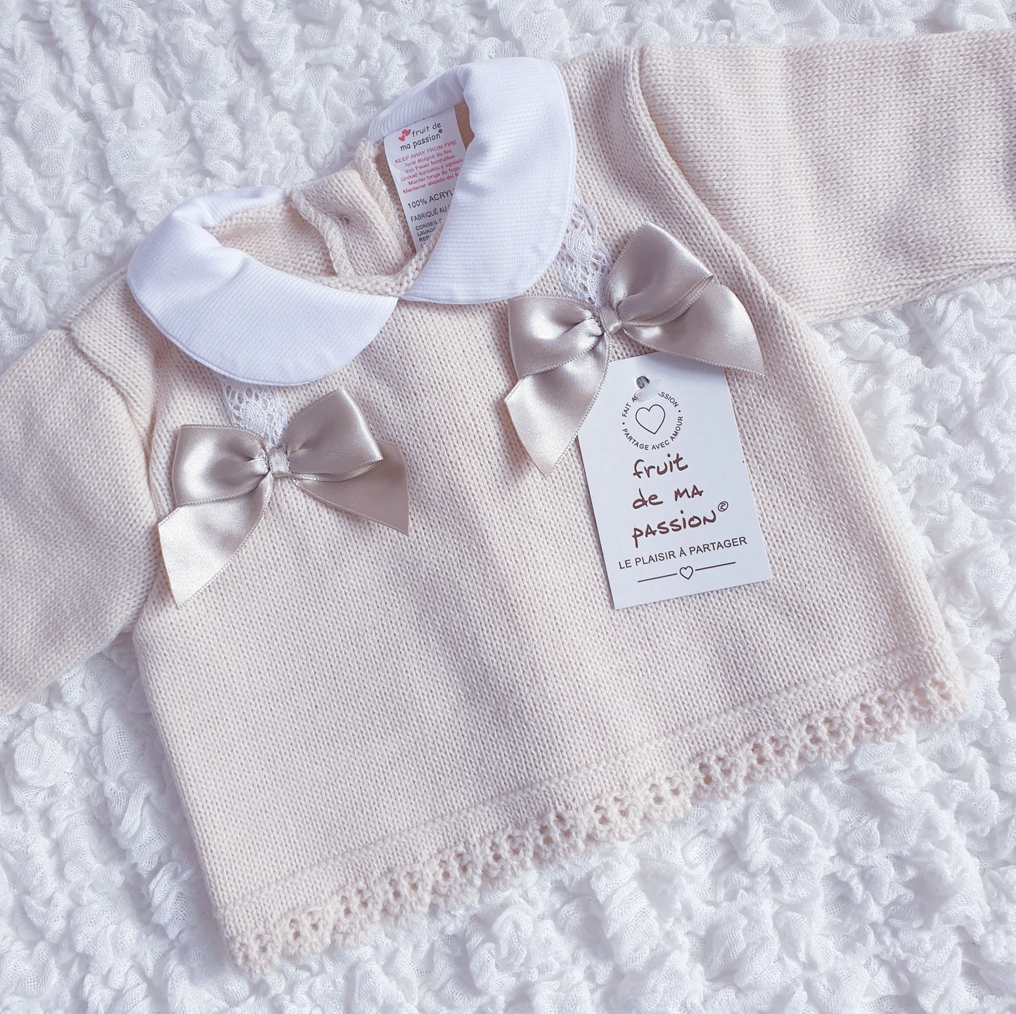 Baby Girls Beige Spanish Knitted 3 Piece Box Set