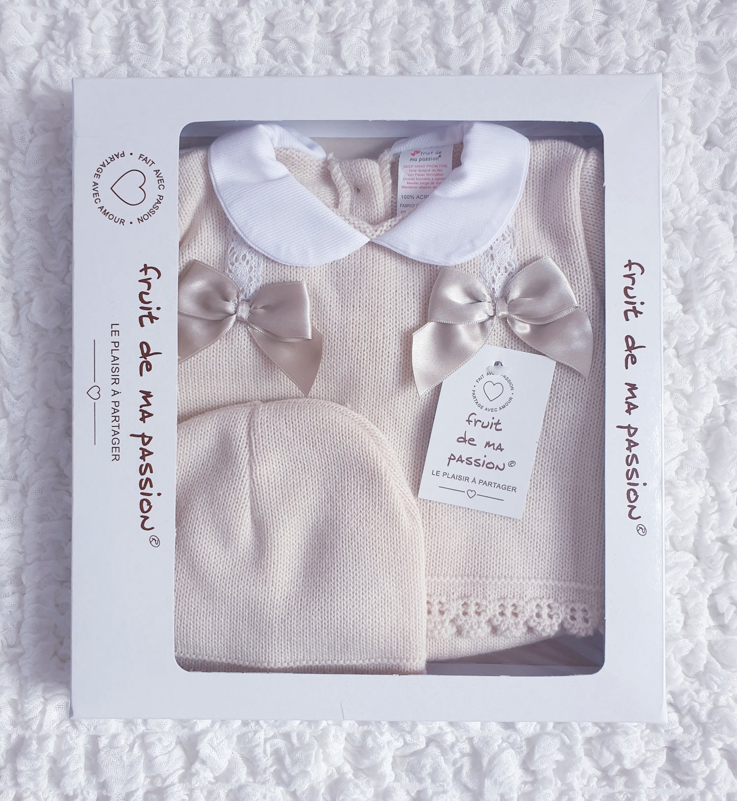 Baby Girls Beige Spanish Knitted 3 Piece Box Set
