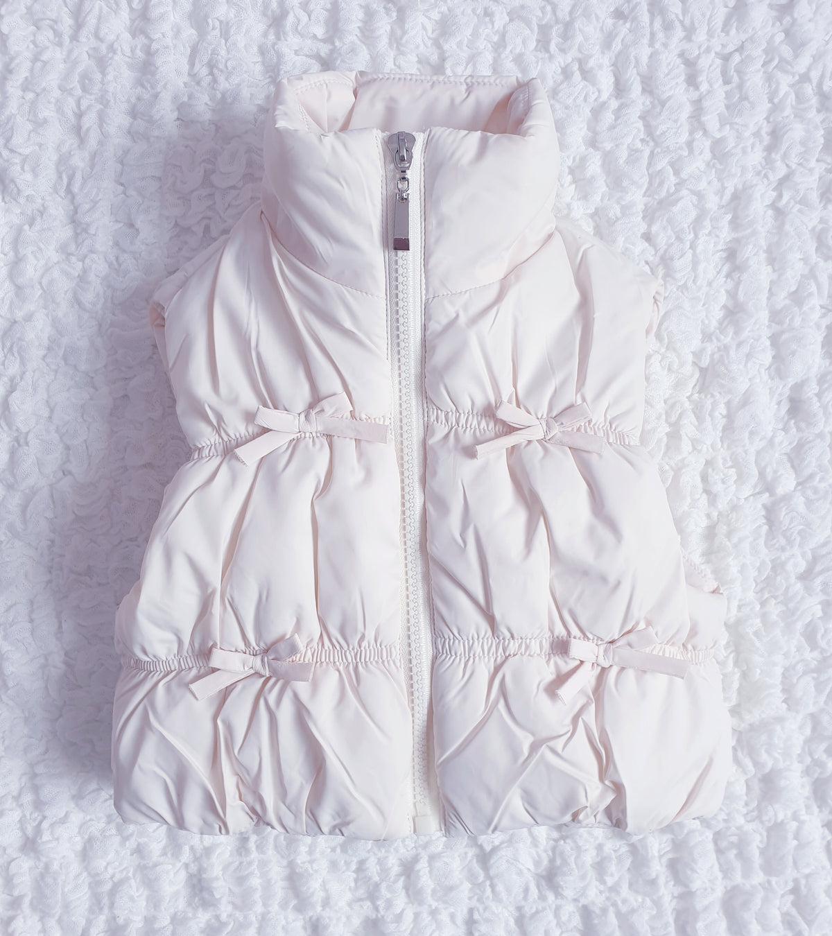 Baby Girls Bow Puffer Gilet Pink Cream