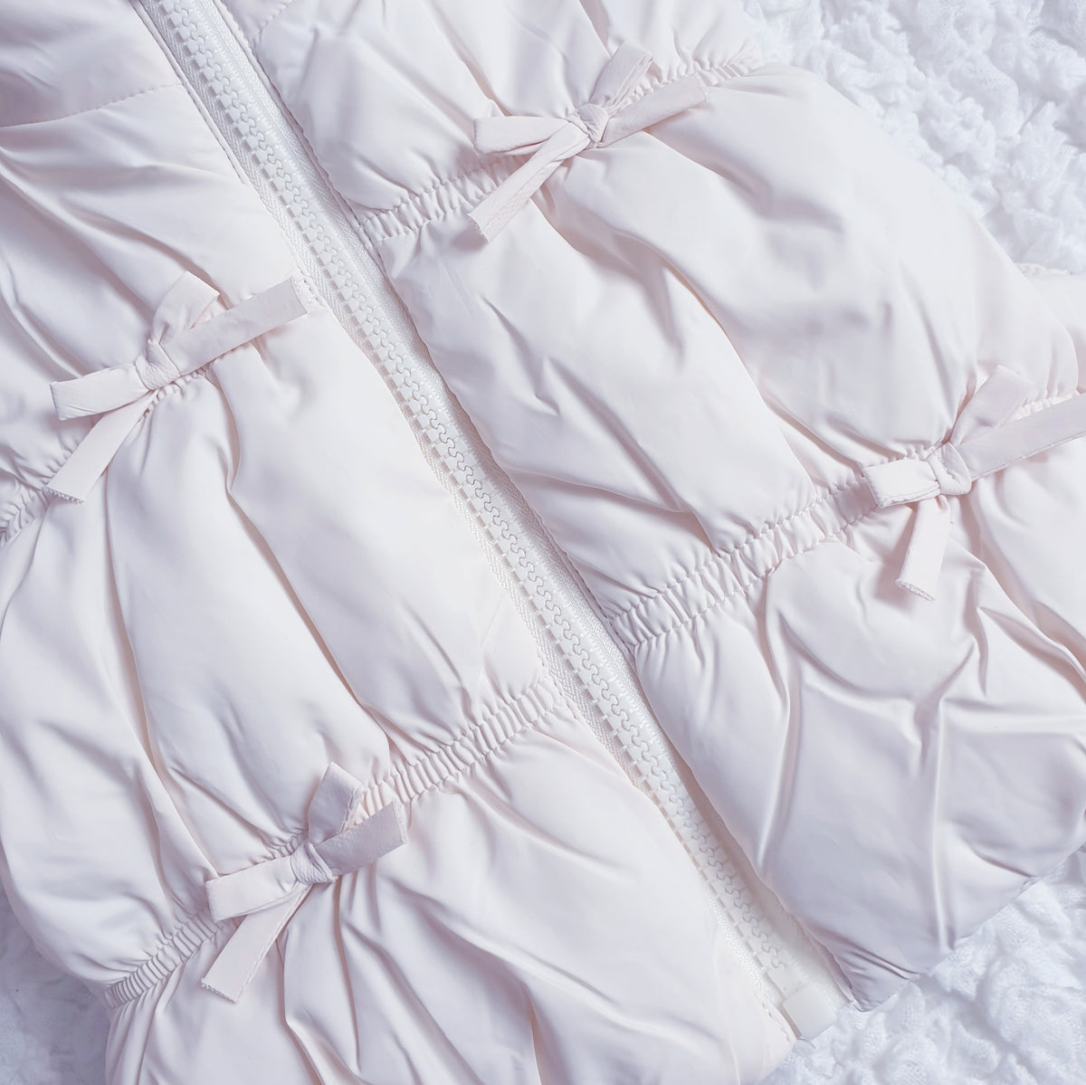 Baby Girls Bow Puffer Gilet Pink Cream