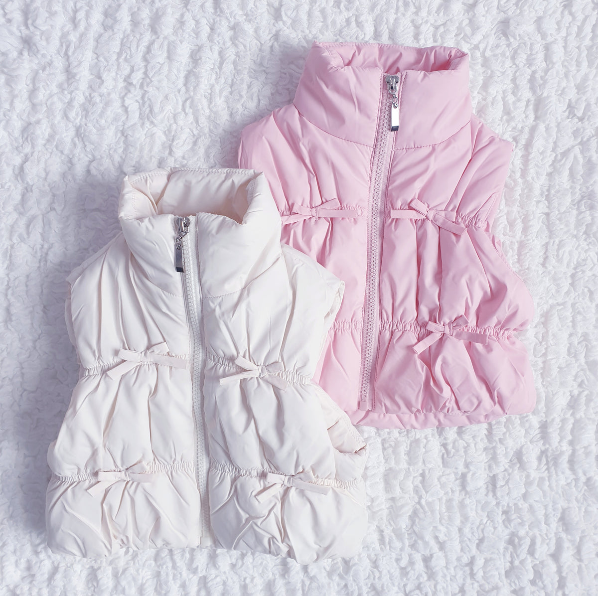 Baby Girls Bow Puffer Gilet Pink Cream