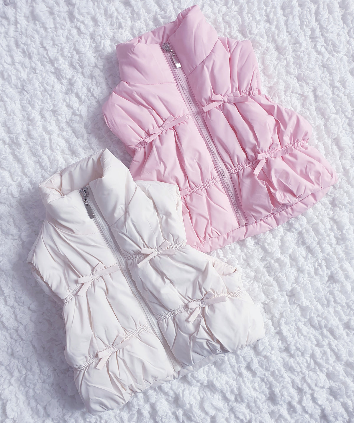 Baby Girls Bow Puffer Gilet Pink Cream