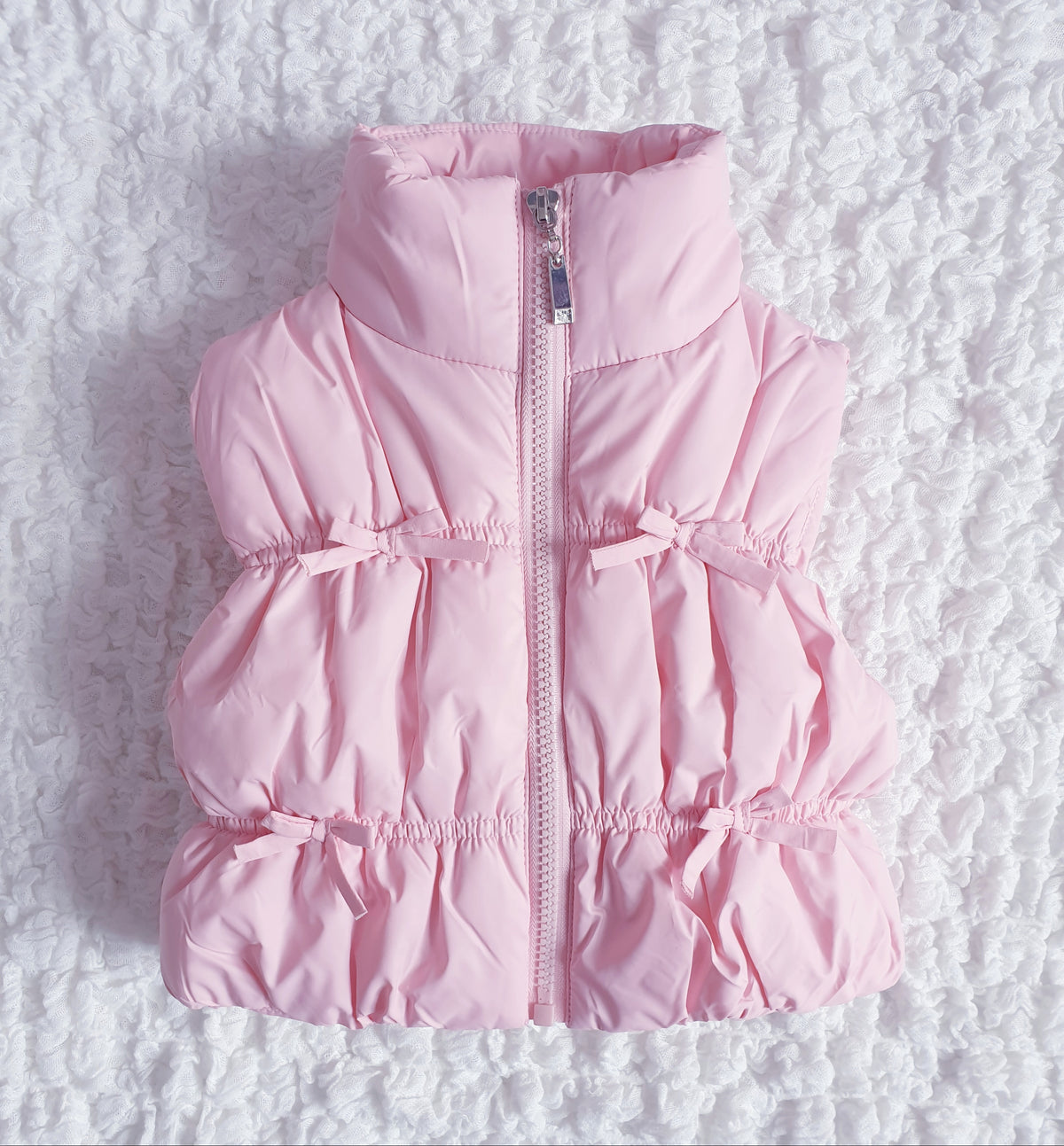 Baby Girls Bow Puffer Gilet Pink Cream
