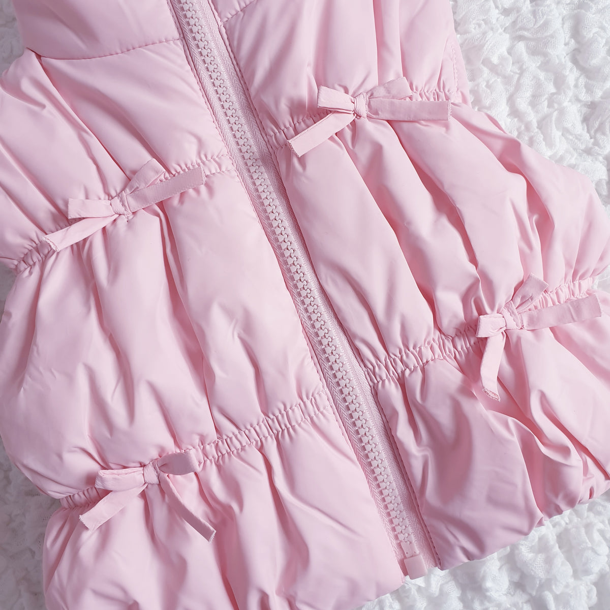 Baby Girls Bow Puffer Gilet Pink Cream