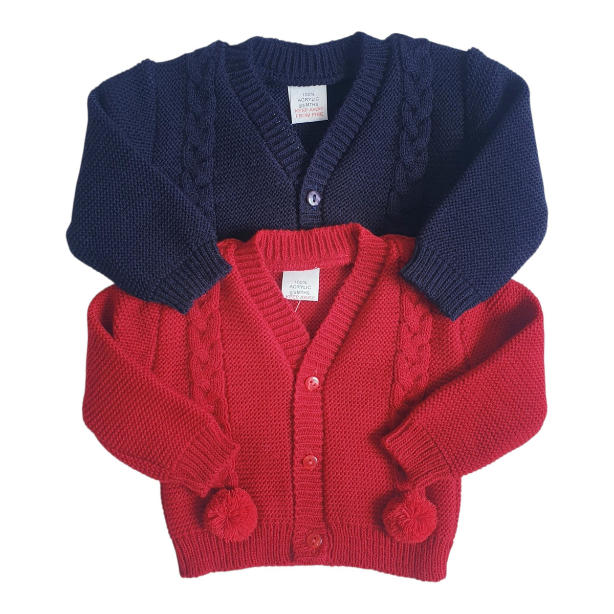Baby Boys Pom Pom Cardigan Red Navy