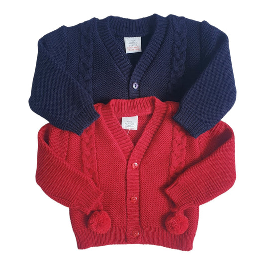 Baby Boys Pom Pom Cardigan Red Navy