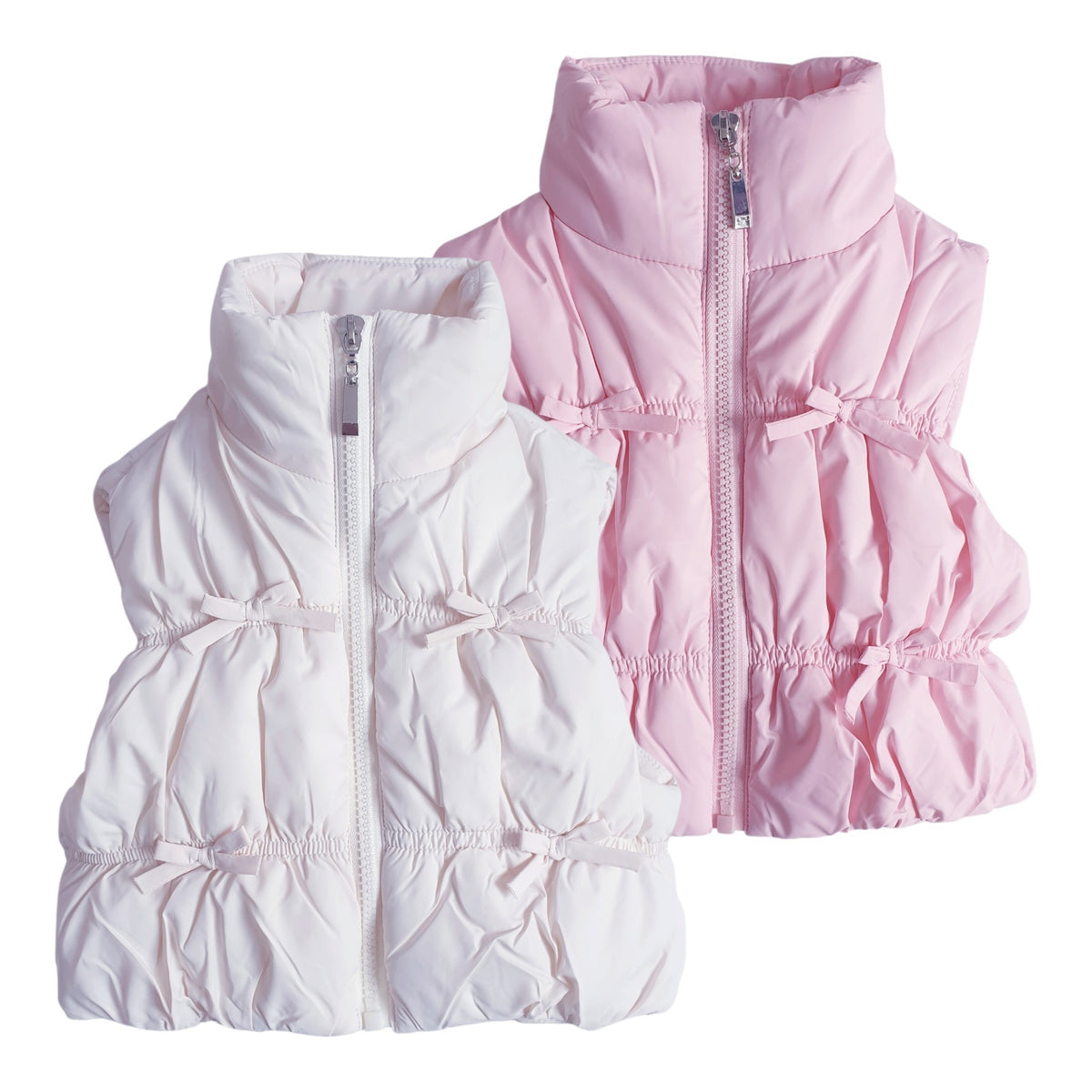 Baby Girls Bow Puffer Gilet Pink Cream
