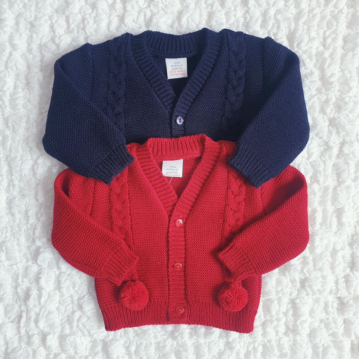 Baby Boys Pom Pom Cardigan Red Navy