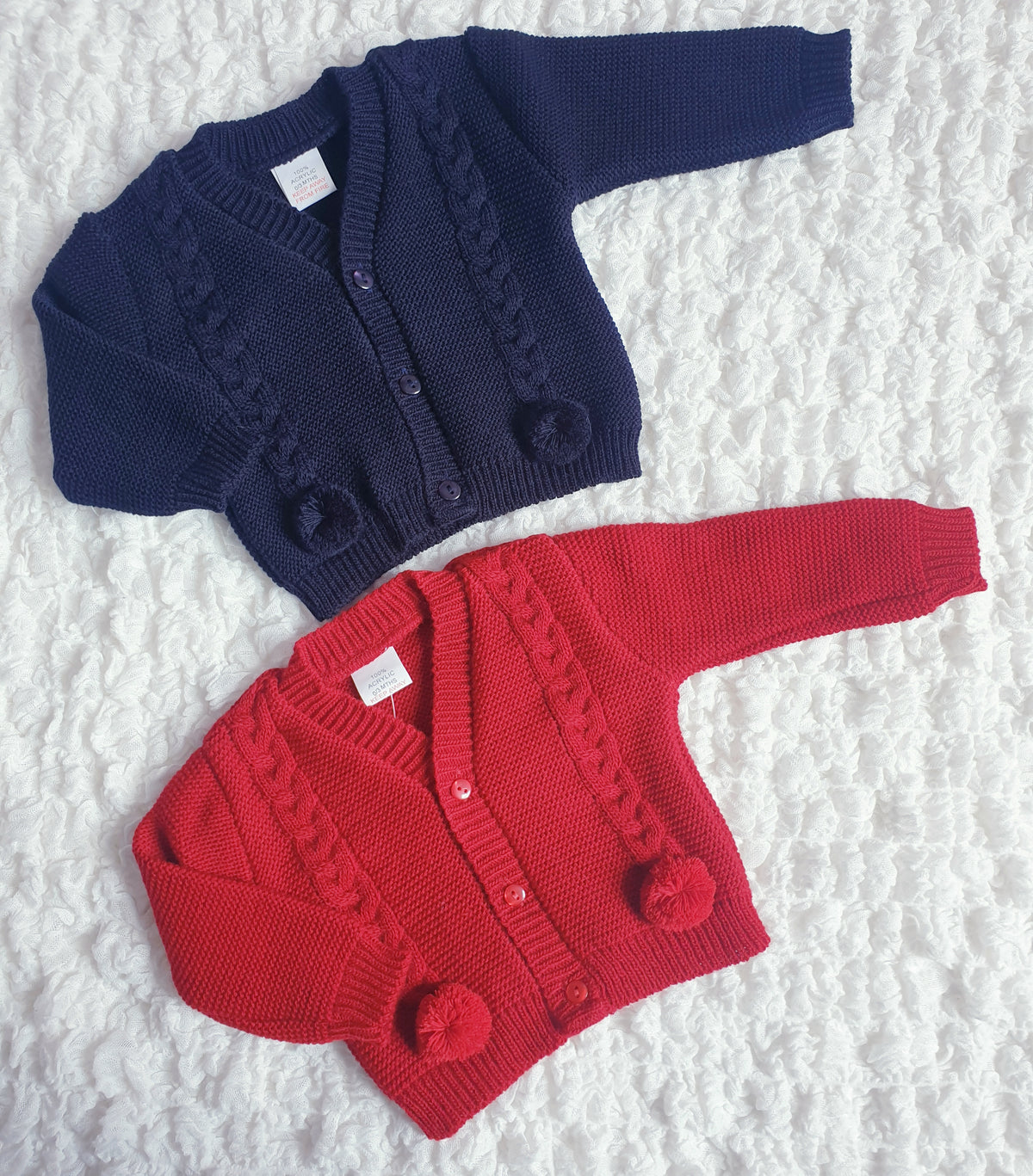 Baby Boys Pom Pom Cardigan Red Navy