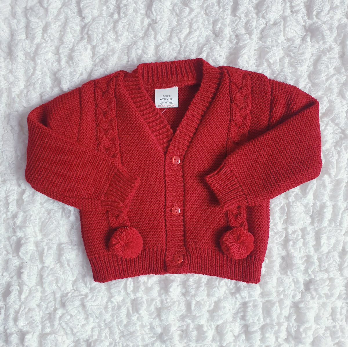Baby Boys Pom Pom Cardigan Red Navy