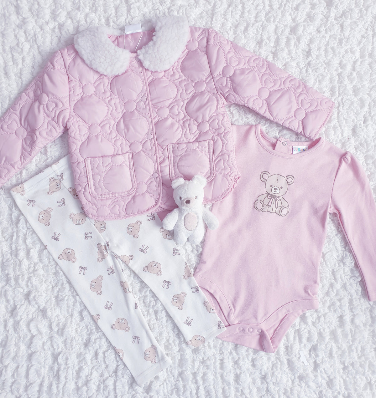 Girls Teddy Leggings Outfit & Pink Jacket Set