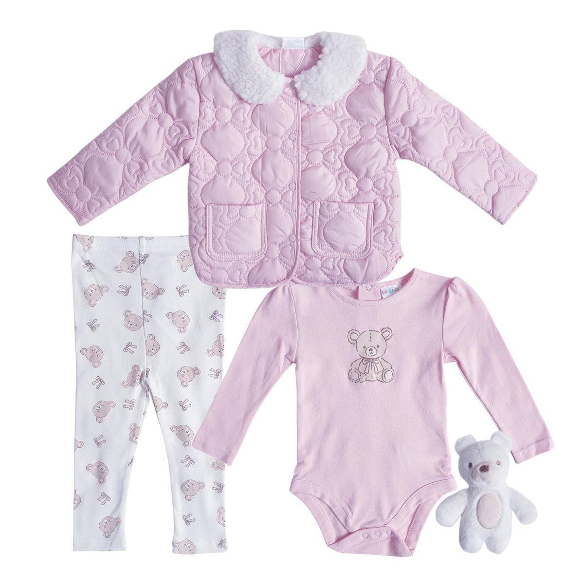 Girls Teddy Leggings Outfit & Pink Jacket Set