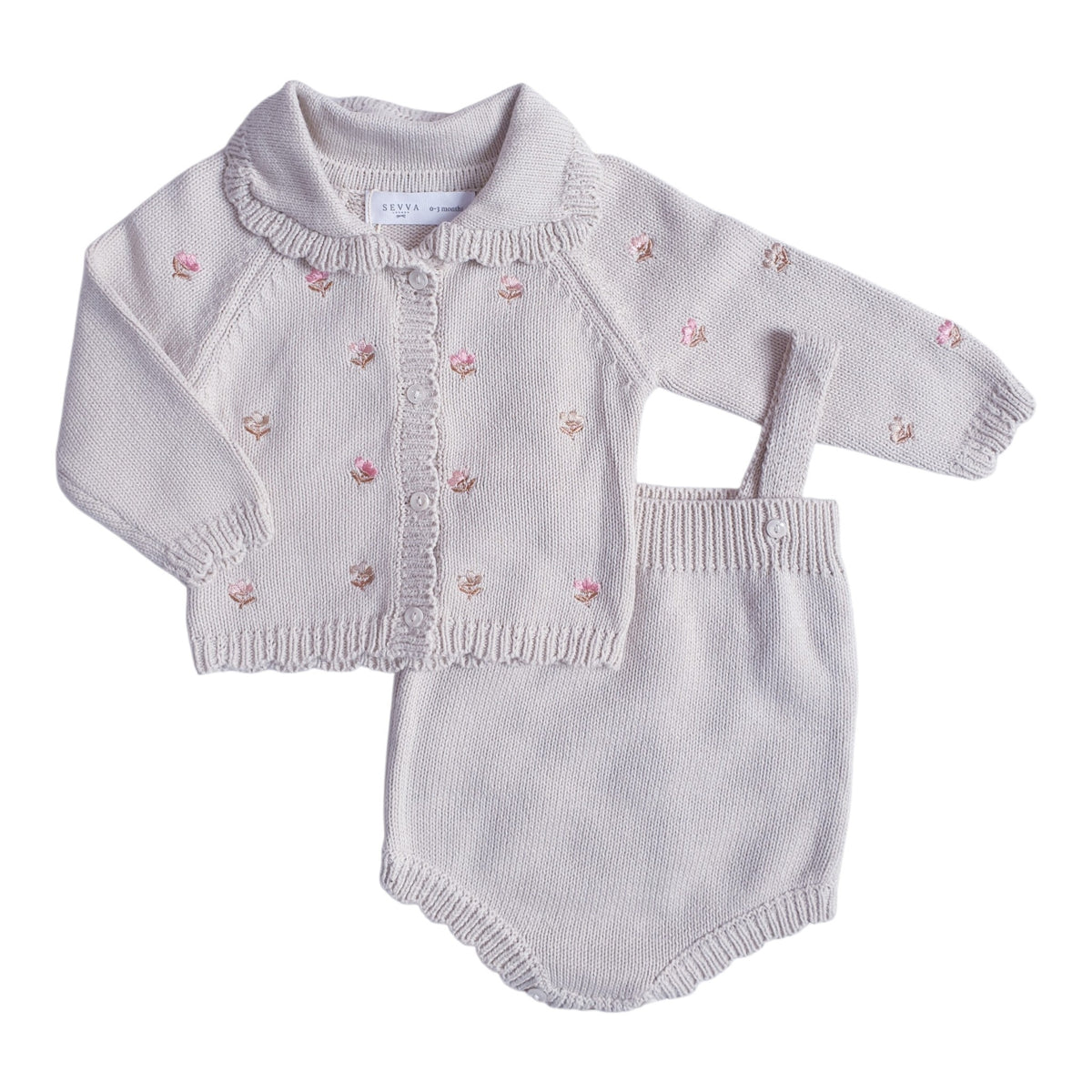 Baby Girls Beige Floral Knitted Cardigan Set