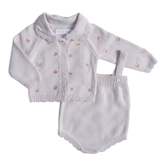 Baby Girls Beige Floral Knitted Cardigan Set