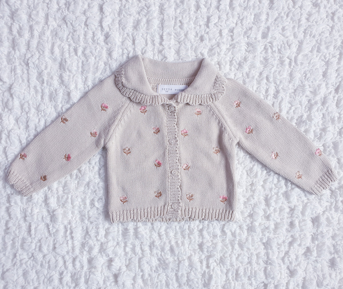 Baby Girls Beige Floral Knitted Cardigan Set