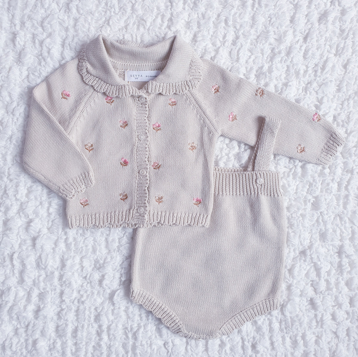 Baby Girls Beige Floral Knitted Cardigan Set