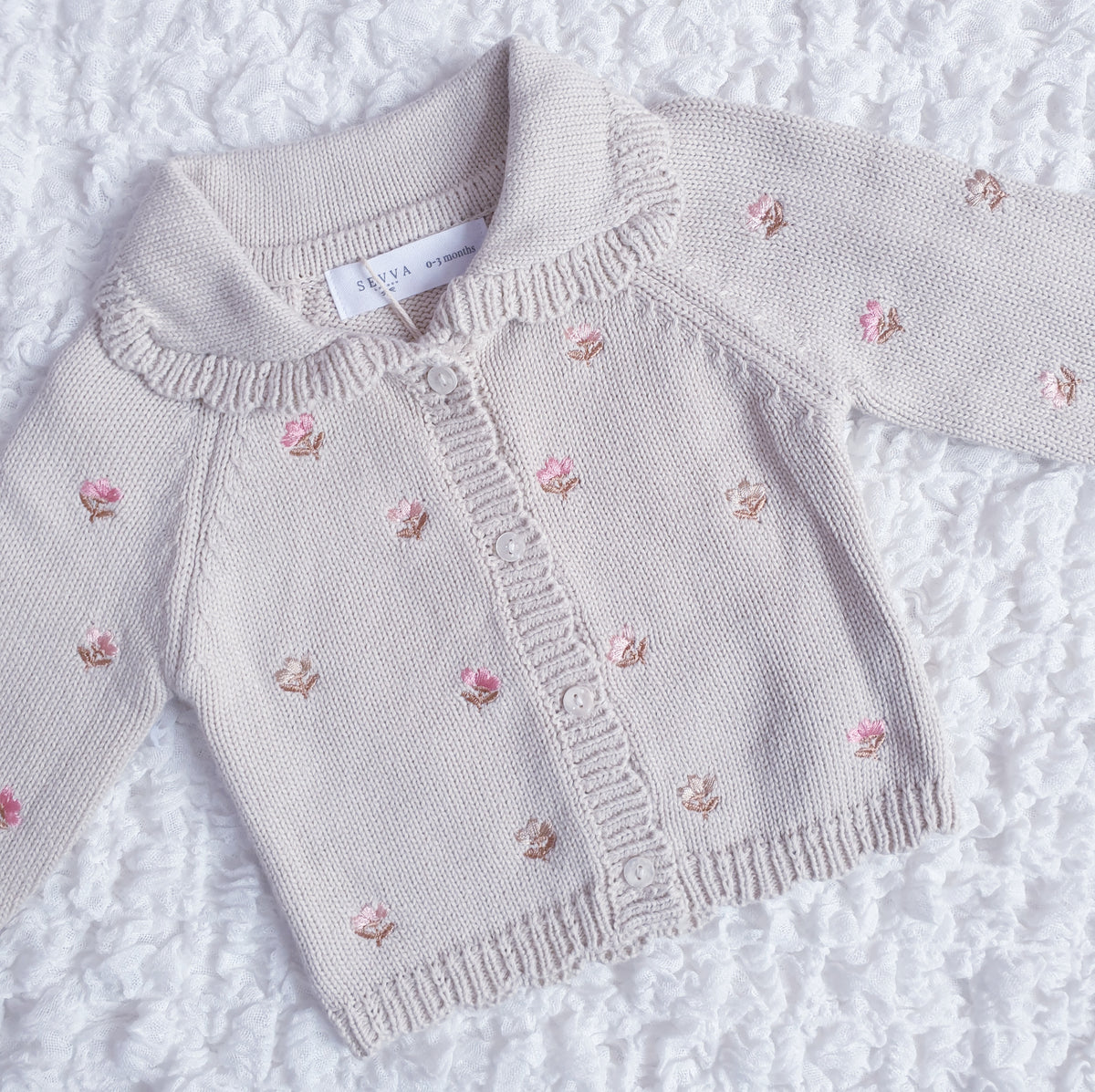 Baby Girls Beige Floral Knitted Cardigan Set
