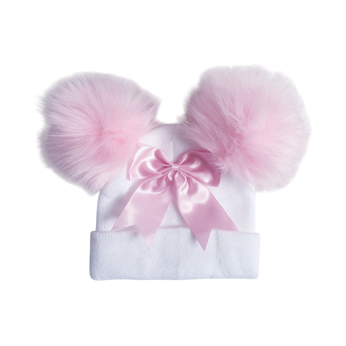 Baby Girls Pink Bow Double Pom Pom Hat