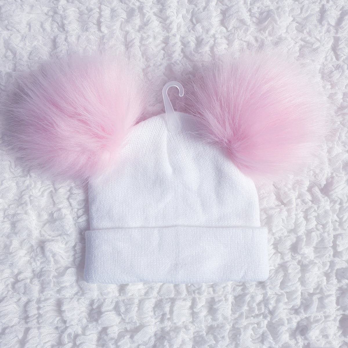 Baby Girls Pink Bow Double Pom Pom Hat