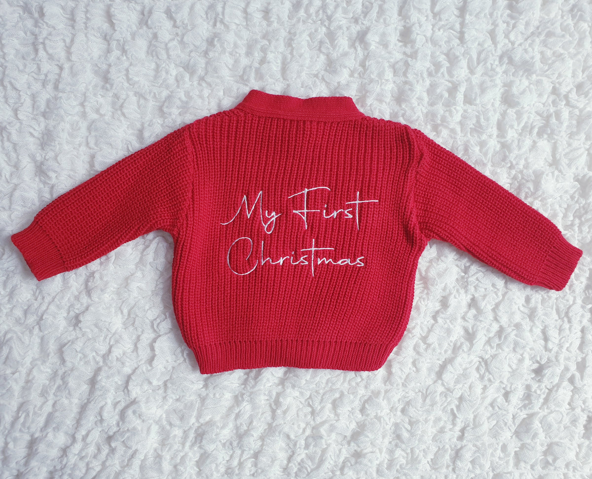 Baby Red "My First Christmas" Cardigan