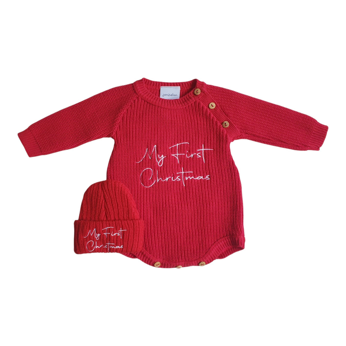 Baby Red My First Christmas Knitted Romper & Hat