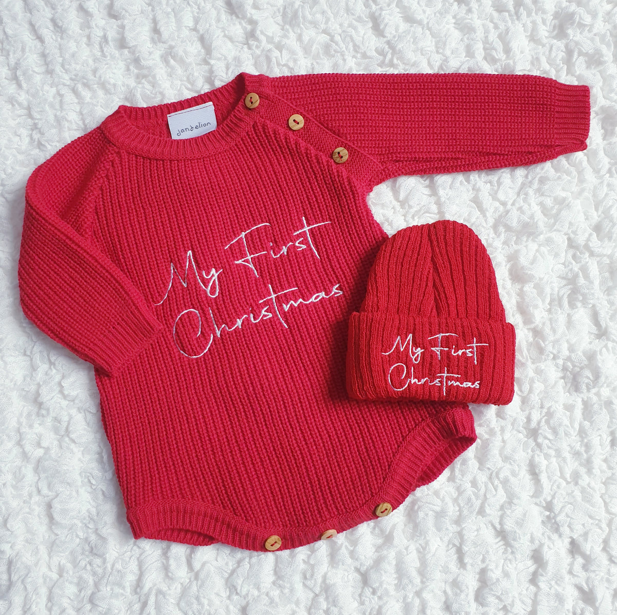 Baby Red My First Christmas Knitted Romper & Hat
