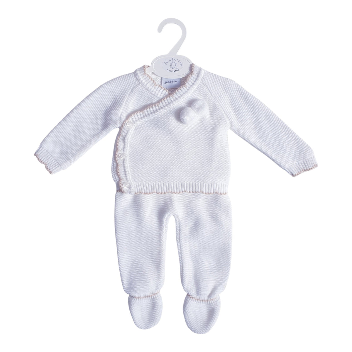 Baby White Knitted Pom Pom Wrap Cardigan & Leggings