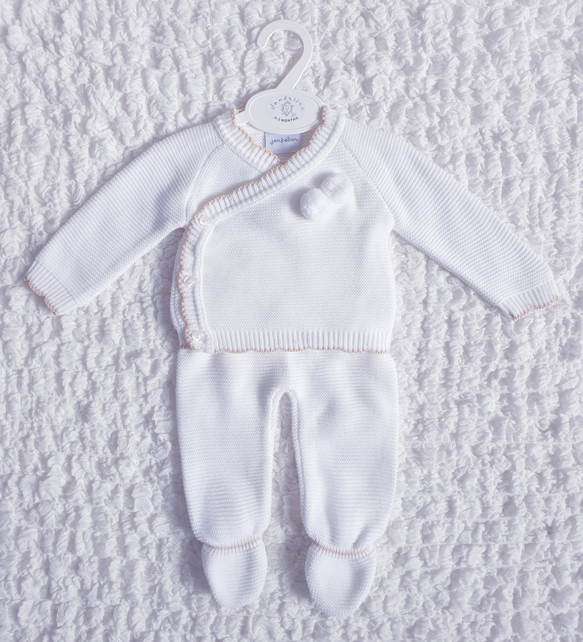 Baby White Knitted Pom Pom Wrap Cardigan & Leggings