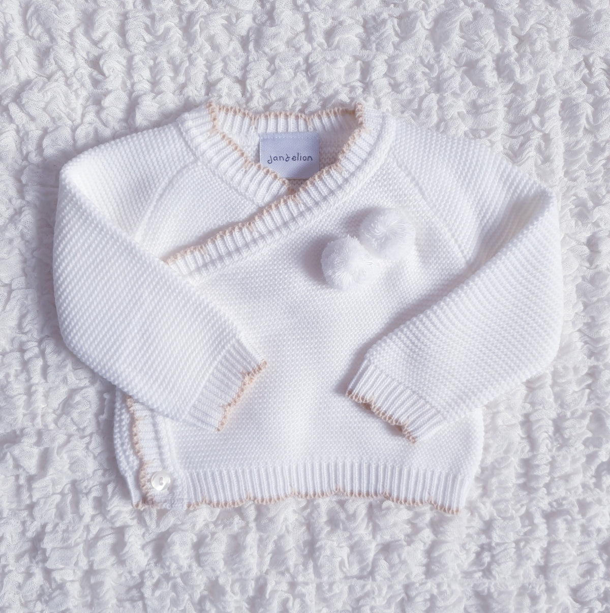 Baby White Knitted Pom Pom Wrap Cardigan & Leggings