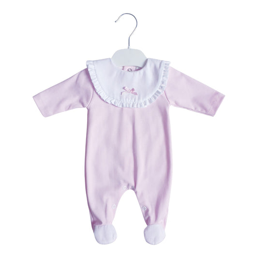 Baby Girls Pink Frill Bib Collar Babygrow
