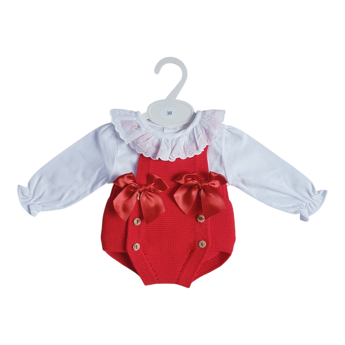 Baby Girls Red Knitted Double Bow Romper