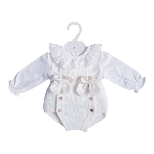 Baby Girls Cream Knitted Double Bow Romper