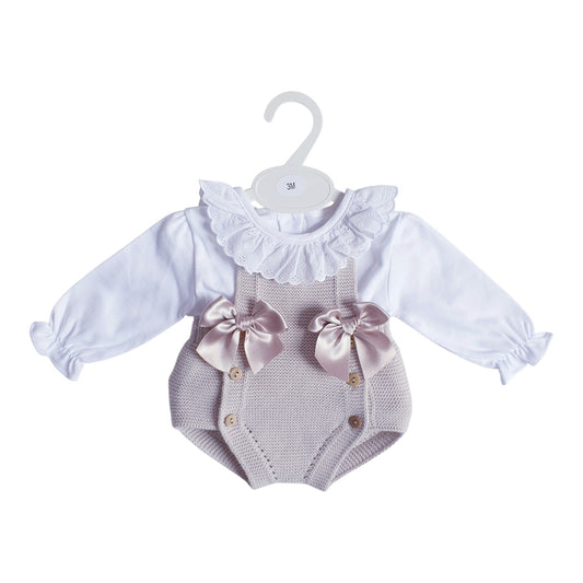 Baby Girls Beige Knitted Double Bow Romper