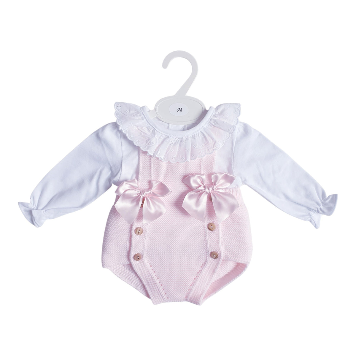 Baby Girls Pink Knitted Double Bow Romper