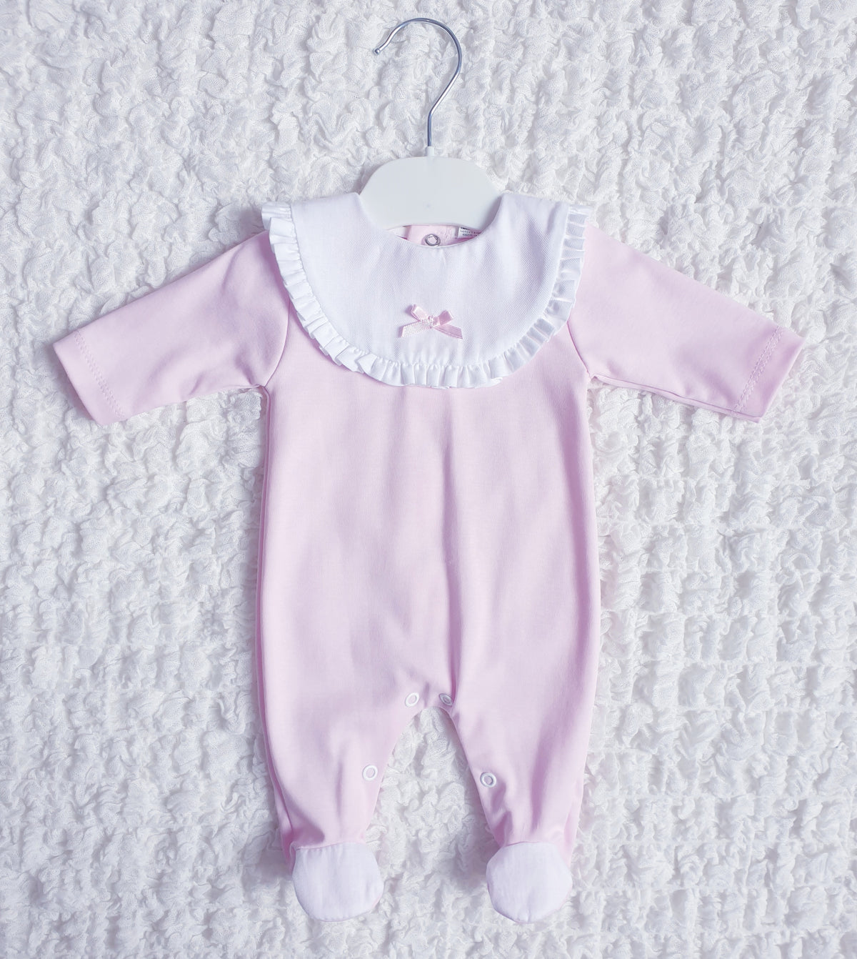 Baby Girls Pink Frill Bib Collar Babygrow