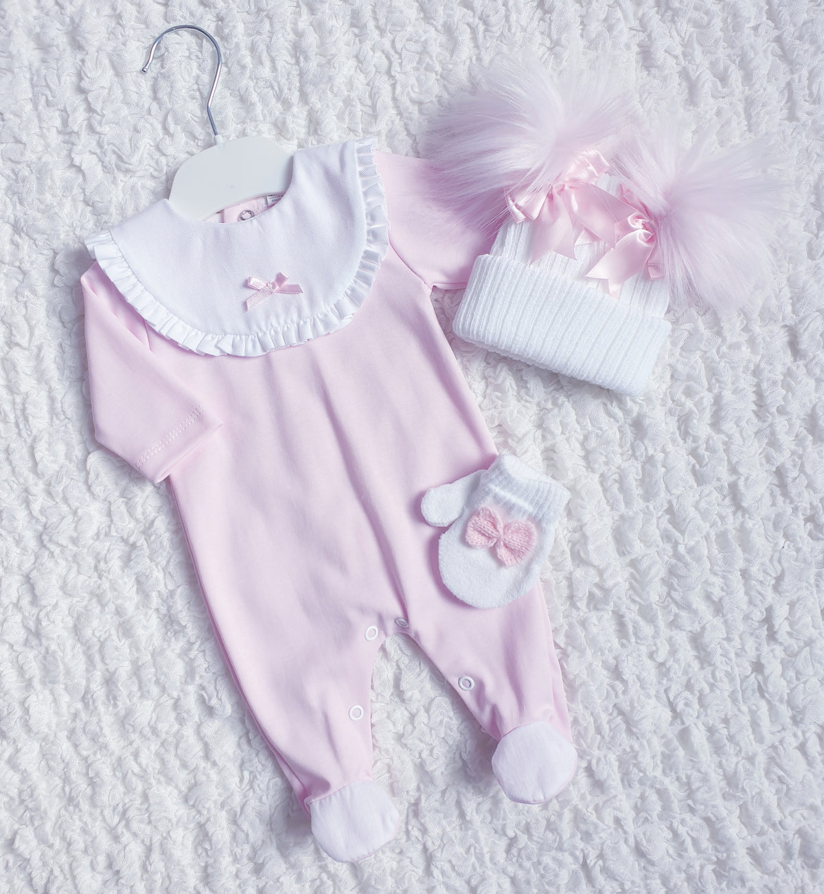 Baby Girls Pink Frill Bib Collar Babygrow