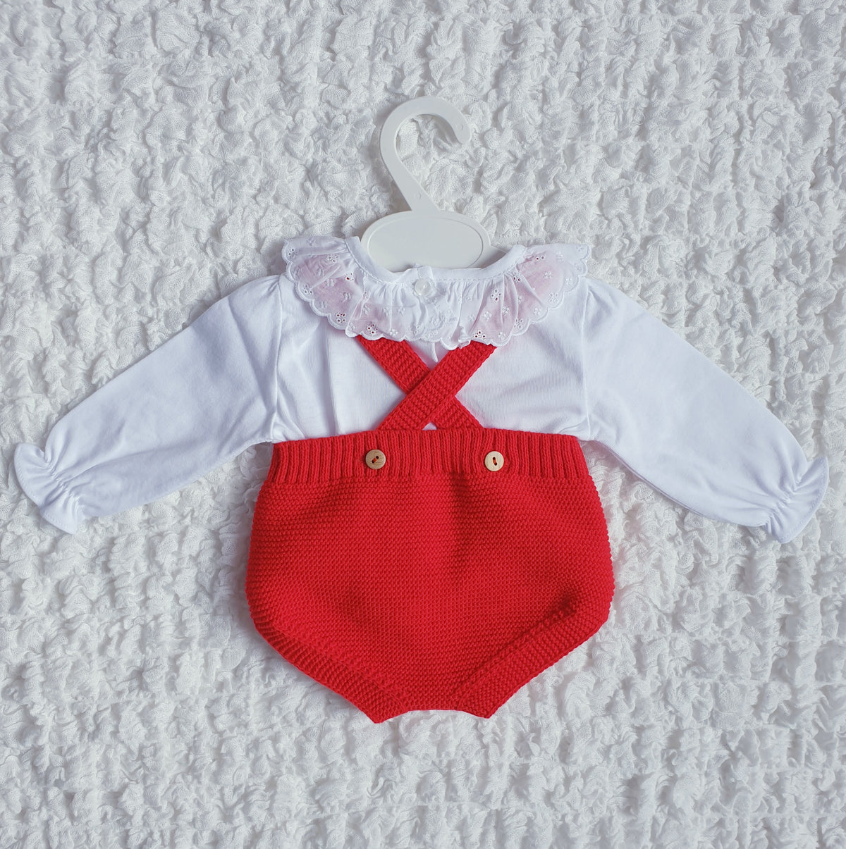Baby Girls Red Knitted Double Bow Romper