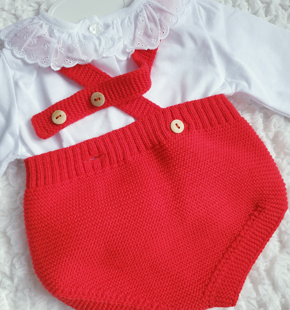 Baby Girls Red Knitted Double Bow Romper